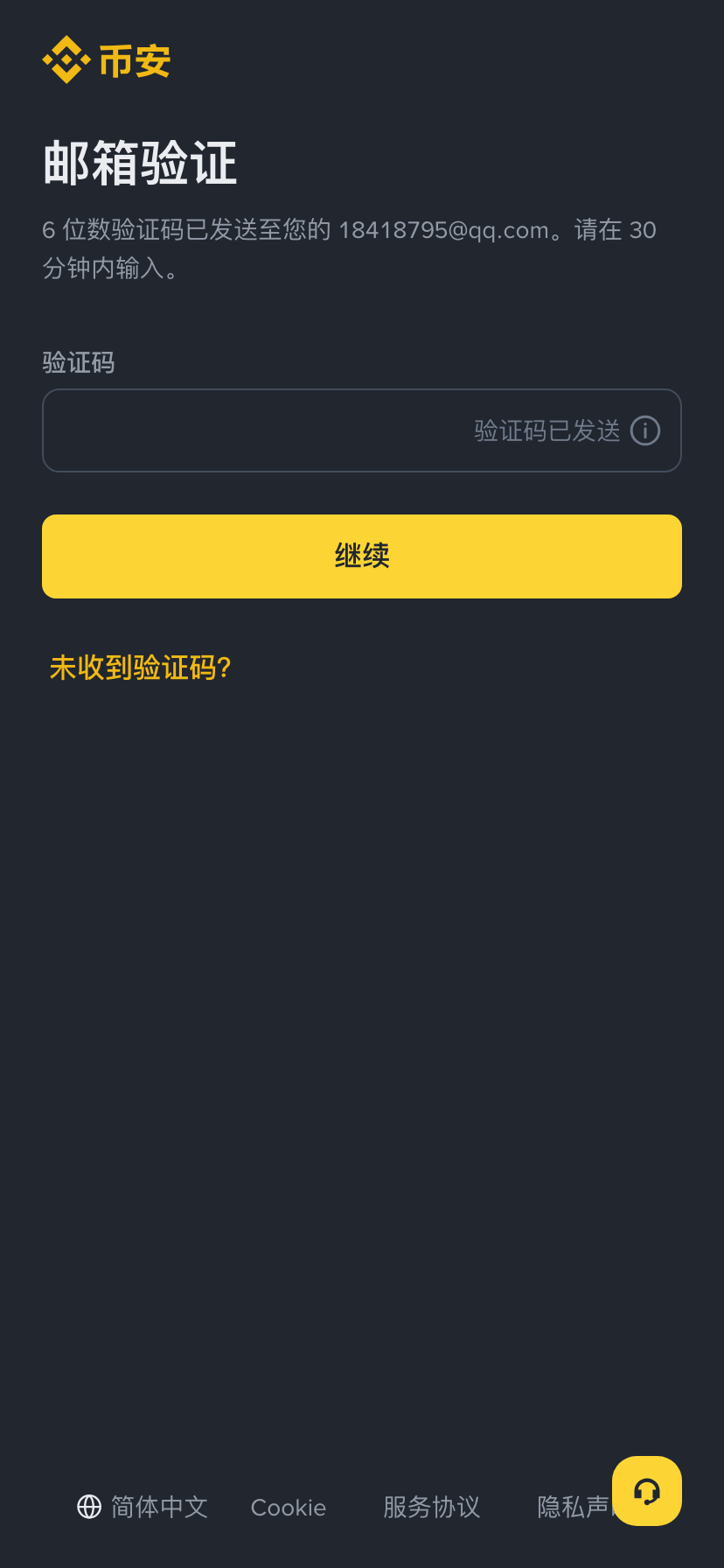 输入验证码页面